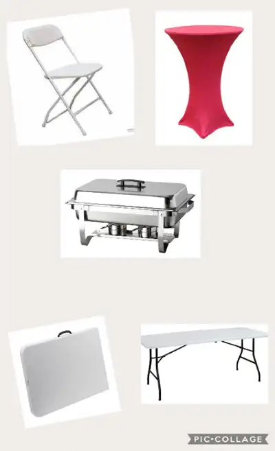 We rent for all occasions, white folding chairs 6ft Rectangular tables, 60 inch round tables , cockt...