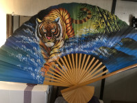 Lg Hand Painted Tiger Fan 
