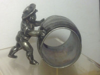 ANTIQUE AMERICAN SILVER PLATE PLATED NAPKIN RING BOY PUSHING WHE