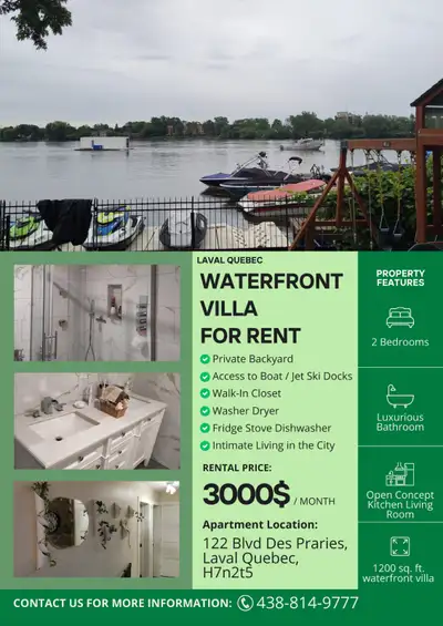 WATERFRONT VILLA FOR RENT – LAVAL, QC