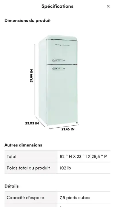 Réfrigérateur neuf Vintage de couleur Mint de marque Frigidaire. Parfait pour petit espace ou pour a...