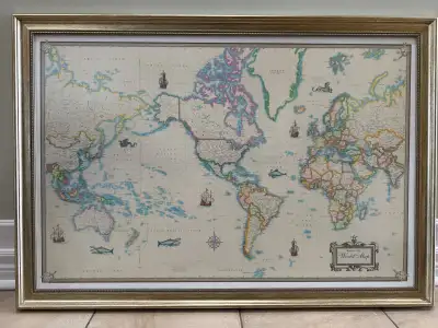 Framed world map, View more