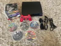 PS3 Slim 320Gb console, 1 Red controller, 14 games, TESTED 