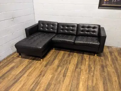 Black leather sectional. FREE DELIVERY, View more