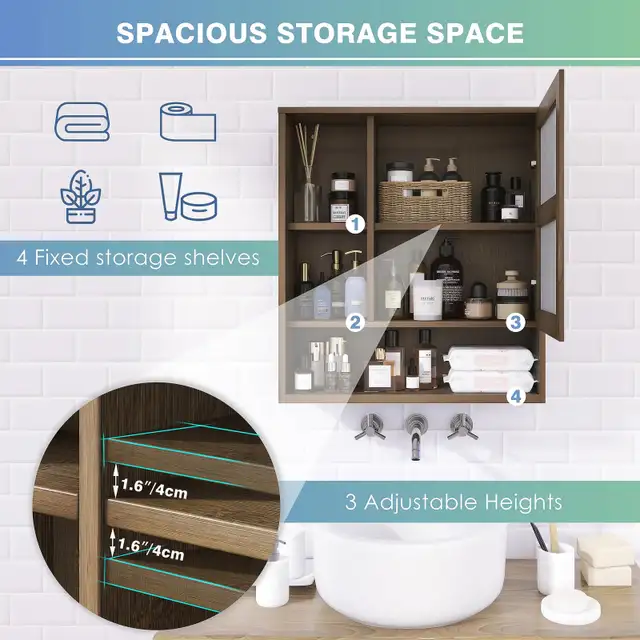 New SMIBUY Bathroom Cabinet Wall Mounted with Mirror in Home Décor & Accents in City of Toronto - Image 7
