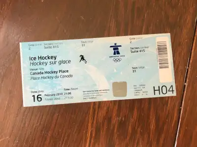 Ice Hockey Sports Collectables 2010 Winter Olympics Ticket, View more