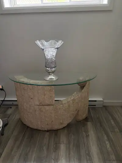 Table d'Appoint en Travertin et Verre, View more