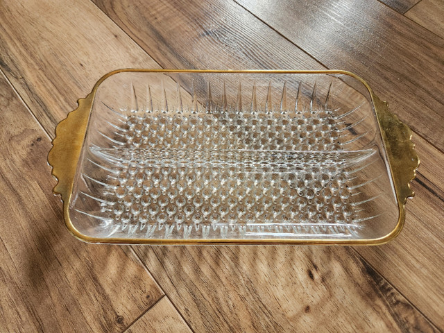 ANTIQUE Hobnail gold rimmed divided glass serving tray in Arts & Collectibles in Fredericton
