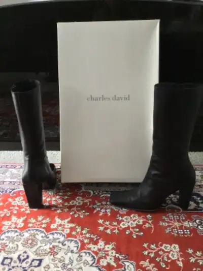 BLACK LEATHER HEELED BOOTIE, View more