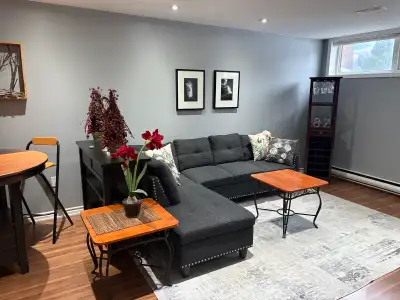 Furnished basement apartment for flexible term rental. Parking, private entrance, utilities included...