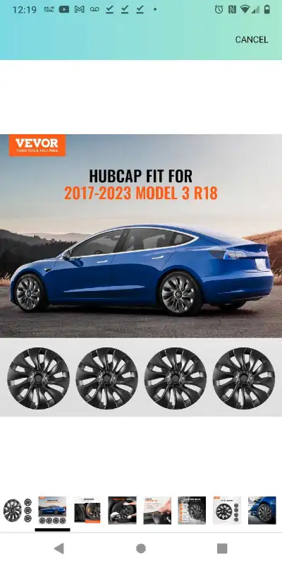 VEVOR Wheel Rim Cover Hubcaps, 18 in, 2017-2023 Model 3 Fully Fit Hubcap with Snap, Guard Tape & Val...