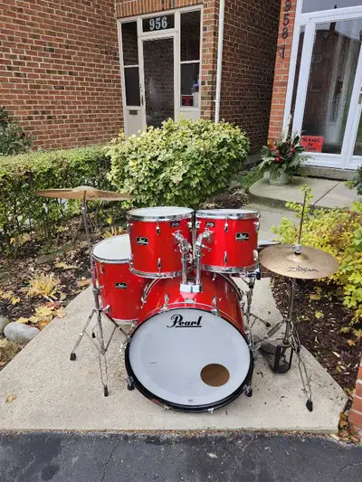 5 pc. Pearl Forum drums, hardware, Zildjian cymbals., View more