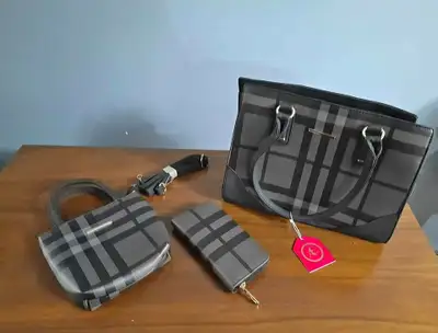 Brand new 3 pc purse set by AE Alina Exclusives - Black plaid, View more