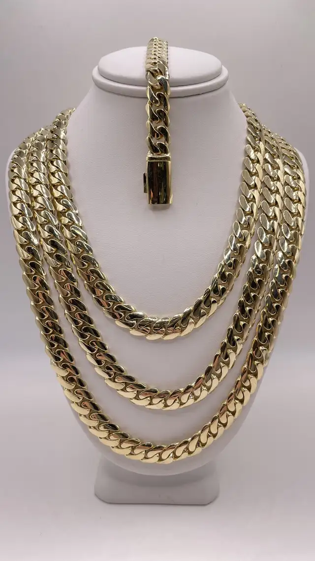 9.0mm Solid Miami Cuban Link Chain/Bracelet In 10 KT Yellow Gold in Jewellery & Watches in City of Toronto - Image 2