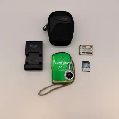 Fujifilm FinePix XP10 Waterproof Camera Green + Charger SD Card, View more
