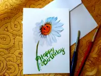 Daisy Smile!Each card is unique, Hand painted using Artist qual