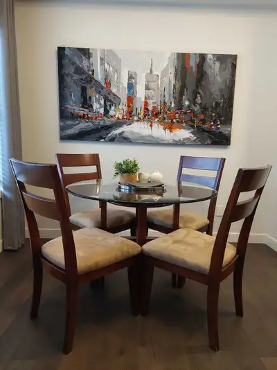 5  Piece Glass and Wood Dinner Table, View more