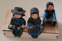 Vintage Cast Iron Sitting Amish Man & Woman Figurines