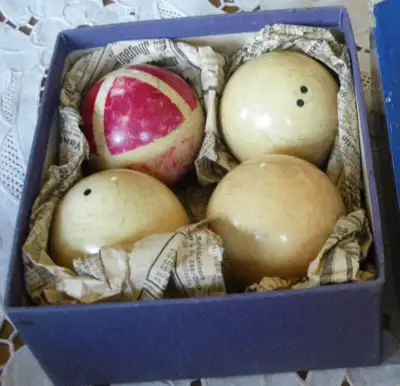 Very rare set of ivory billiard balls, specifically for the 4-ball variant of carom billiards (also...