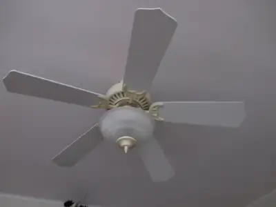 2 identical Ceiling fans, with globe-style light that takes 2 bulbs, each 60 W max.; used, very clea...