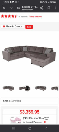 Dynasty couch (legend) 3 piece sectional