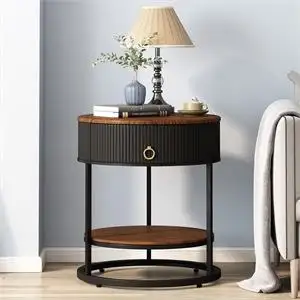 Round End Table with Drawer, Modern Wood Grain Side Table, View more
