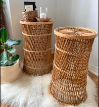 (1) Wicker Rattan Side Table Plant Stand Boho Home Decor vintage