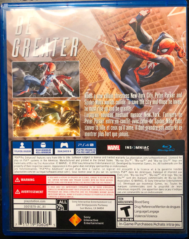 Spider Man PS4 in Sony Playstation 4 in Oakville / Halton Region - Image 3
