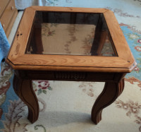 Vintage Wood Coffee Table with Glass Top