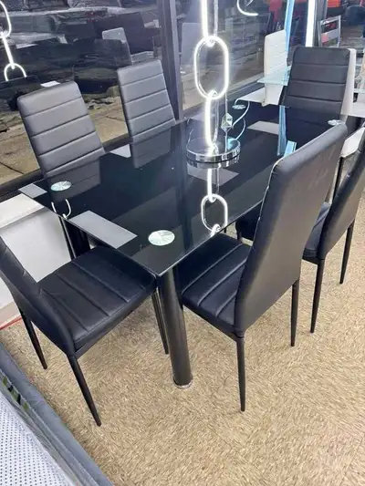 Rectangular Glass Dining Table With 6 Leather Chairs brand new, View more