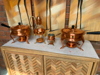 Copper plated chafing dishes and tea pot