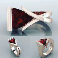 UNIQUE SHAPED RED CRYSTAL RING