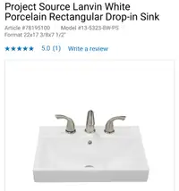 Foremost Lanvin White Rectangular Drop-in Sink 22 x 17 x 7