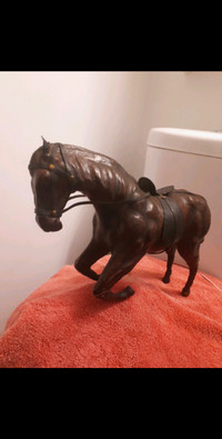 antique Leather Rearing Horse sculpture