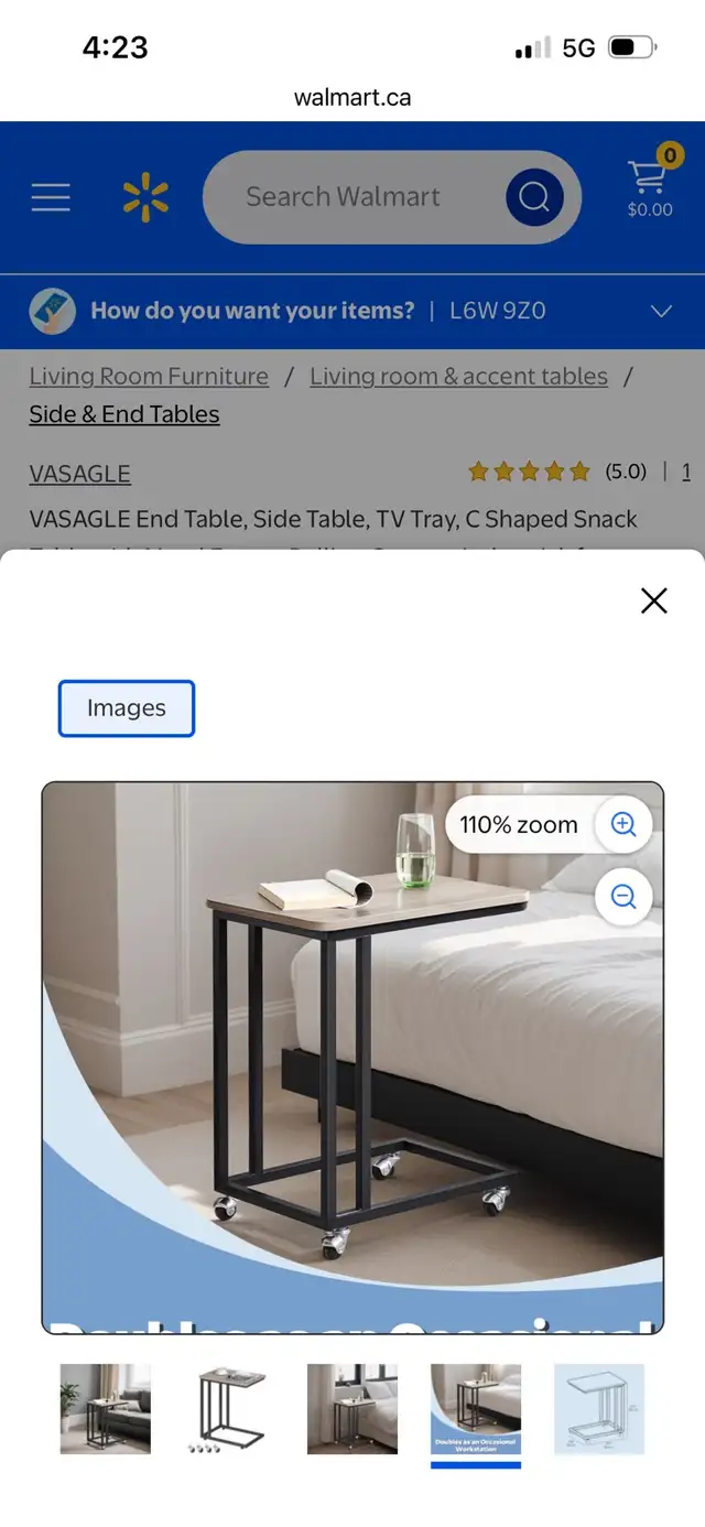 New VASAGLE End Table, Side Table, TV Tray, C Shaped Snack Table in Other Tables in Mississauga / Peel Region - Image 6