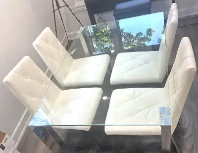 Glass Dining Table + 4 White Chairs (Seats 4), View more