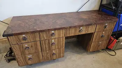 Handbuilt 1970s desk. Good condition. Great garage table., View more