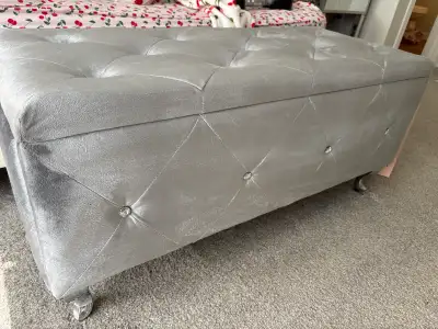 Grey Velvet Diamond Tufted Ottoman , View more