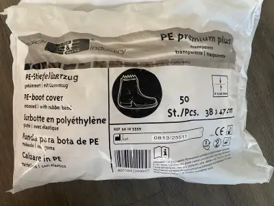 • $15 each or both for $25 - Sealed 2 X 50 pcs. Medical Industry Premium Plus Transparent Boot Cover...