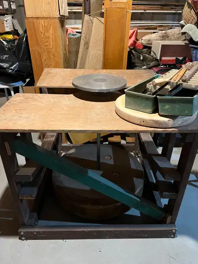 Manual pottery kick wheel. Adjustable weight fly wheel., View more