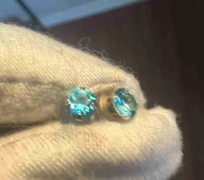 14 k Swiss blue topaz studs earrings , View more