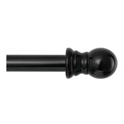 BRAND NEW - Adjustable-telescopic (30" - 120") matte black curtain rod with round finials. (Open box...