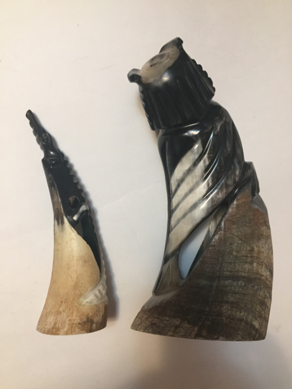 African hand carved buffalo horn owl and alligator     figurine dans Art et objets de collection  à Ville de Montréal - Image 2