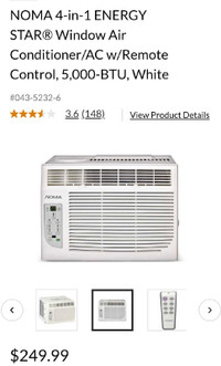 NOMA 4-in-1 ENERGY STAR® Window Air Conditioner w/Remote, 5,000-