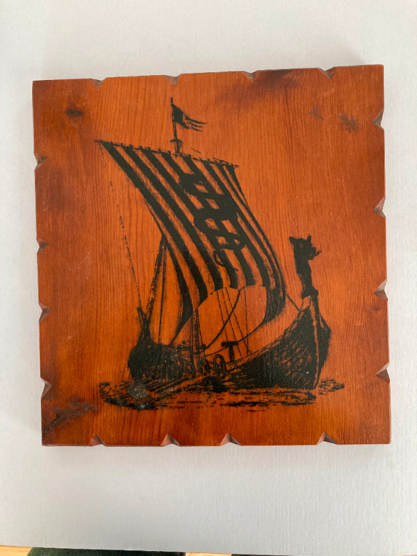 Vintage Viking Ship wooden plaque Mid Century Modern MCM in Arts & Collectibles in Edmonton - Image 2