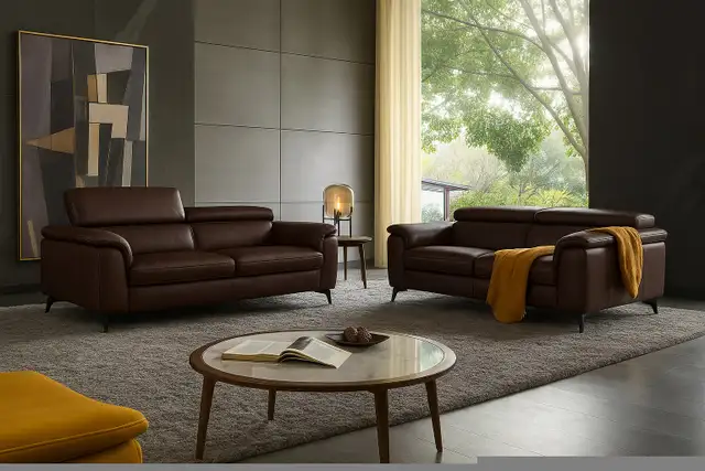 Genuine Real Leather Sofa and Loveseat with Adjustable Headrests in Couches & Futons in Vancouver - Image 7