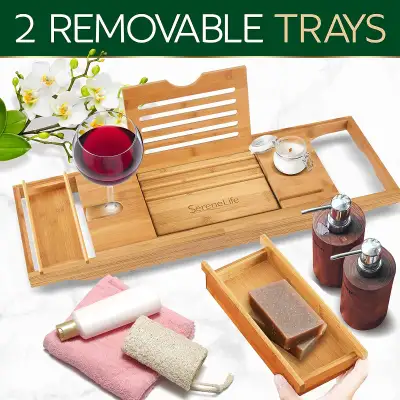 SereneLife Bath Caddy Breakfast Tray Combo with Gift Box-Natural, View more