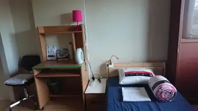 Fully private room available for single occupancy. Master bedroom with bed, table, chair, closet, ch...
