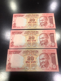 Reserve Bank of India Bills $20 Rupies
