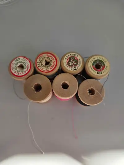 Vintage Wooden Thread Spools x 7, View more